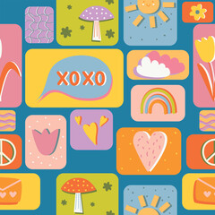 bright seamless pattern with different loving and funny elements