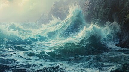 Storm at sea. Sea, storm, wind, waves, thunderstorm, ship, hurricane, calm, ocean, shipwreck, weather, boat, tsunami, rain, elements. Generated by AI - obrazy, fototapety, plakaty