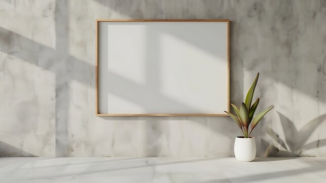 Minimalist wooden picture frame mockup, frame on the wall with simple decoration