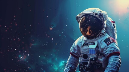 Man in space suit walking through the vast unknown reaches of outer space