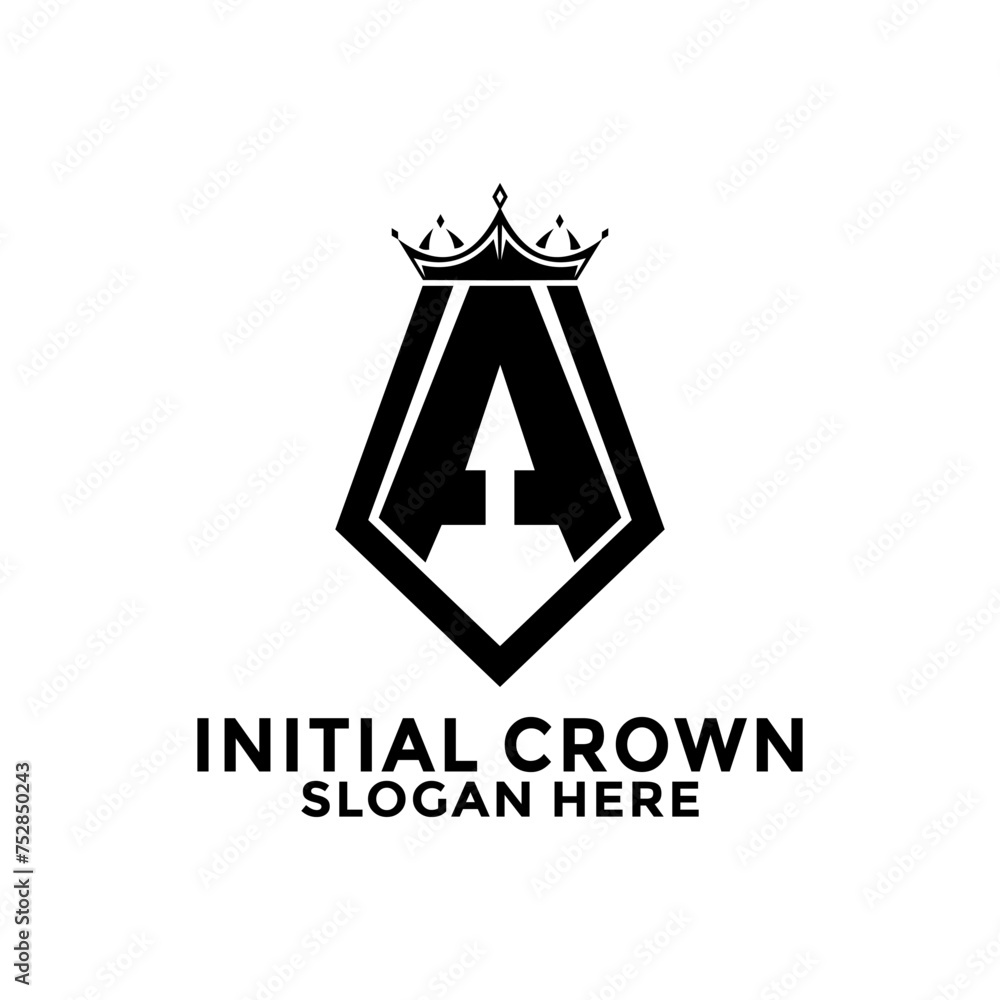 Wall mural letter a shield with crown logo design, initial letter logo design template