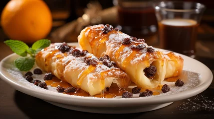 Fotobehang Sweet Sensations from Sicily: Crispy Cannoli Overflowing with Ricotta, Fruit & Chocolate © Phrygian
