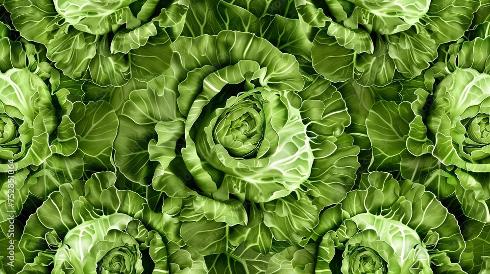 Poster cabbage has a pattern characterized by its compact, leafy layers, which form a dense head resembling
