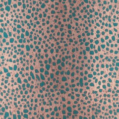 Obraz premium A harmonious speckled pattern, reminiscent of terrazzo flooring, in shades of teal on a gentle pink background.