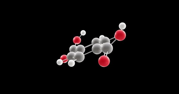 Terephthalic acid molecule, rotating 3D model of precursor polyester pet, looped video on a black background