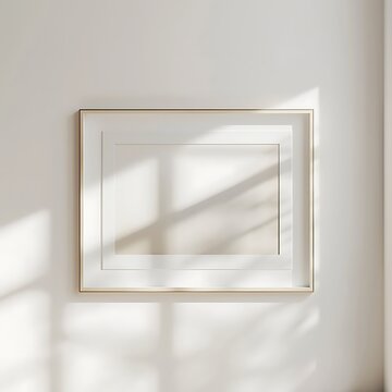 mockup realistic wooden minimal frame on white wall