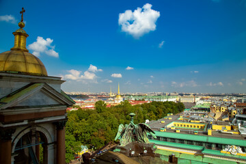 Aerial view of the historical center and the Admiralty from the colonnade of St. Isaac's Cathedral.