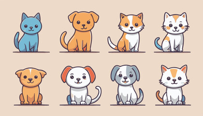 Obraz na płótnie Canvas collection-of-cute-line-art-pet-icons-cat-dog