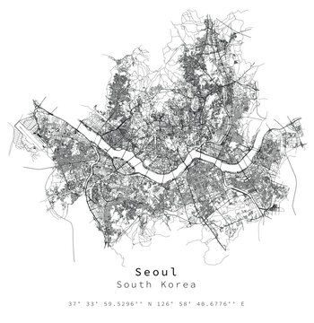 Seoul, South Korea Urban detail Streets Roads Map  ,vector element image for marketing ,digital product ,wall art and poster prints.