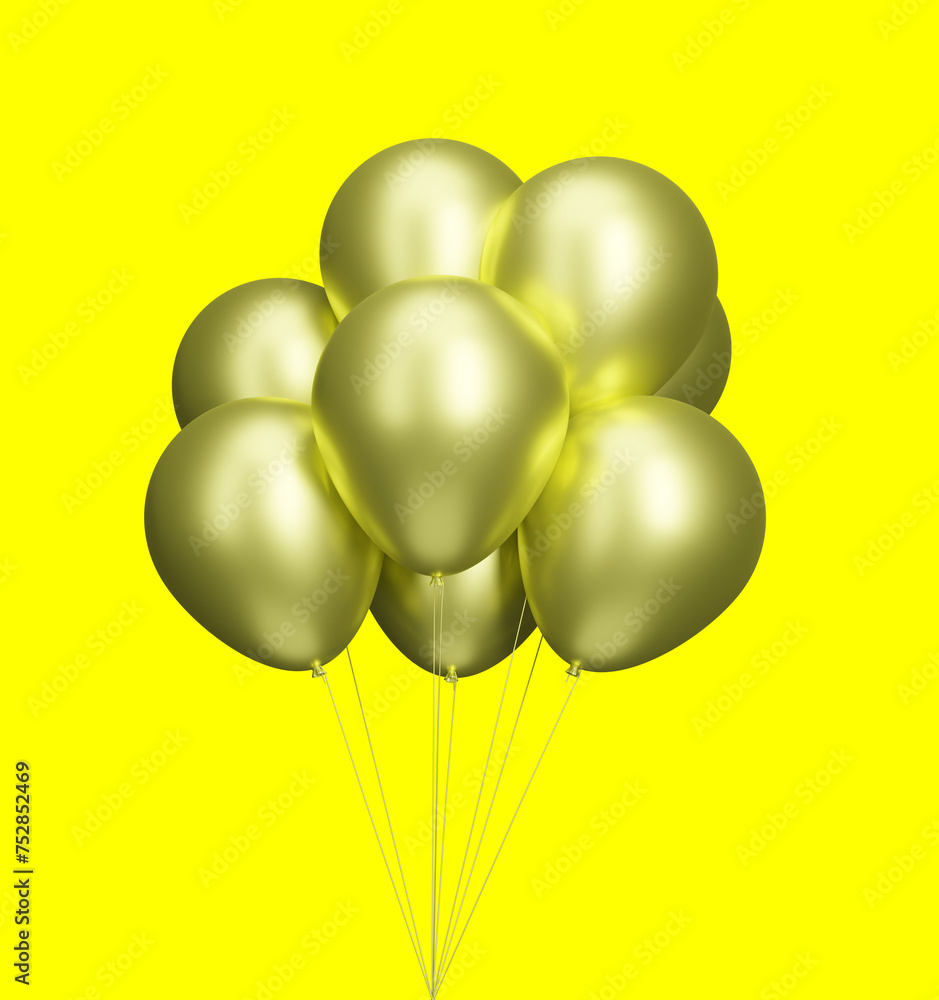 Poster bunch of yellow balloons isolated on yellow background. 3d rendering