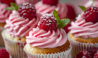 closeup raspberries cupcakes,Generative AI 