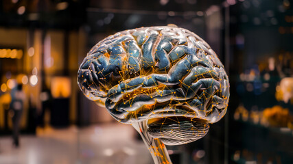 A highly detailed model of the human brain illuminated with neural connections, suitable for medical and scientific concepts.