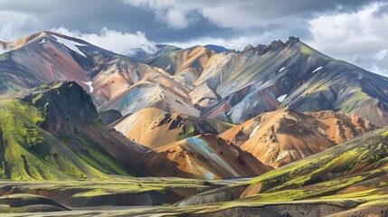 Beautiful colorful volcanic mountains Landmannalaugar in Iceland  - obrazy, fototapety, plakaty