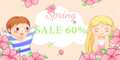  Cute banners of boys and girls, perfect for celebrating Mother's Day, International Women's Day, Children's Day, and floral themes.