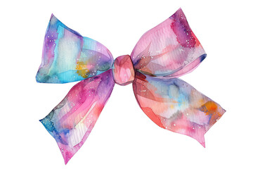 Coquette bow in pastel watercolor, hand-painted with vintage elegance, set against a white background for a clear, sharp distinction