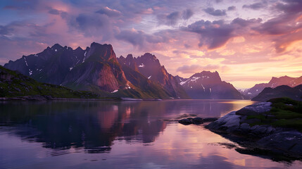Fototapeta na wymiar Beautiful sunrise in Norway - lofotens