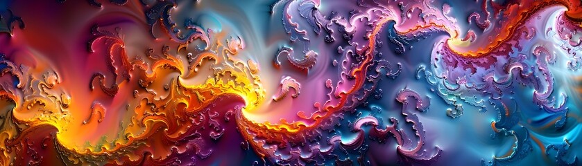 Bright Colored Waves Fractal Painting Wallpaper, To add a unique and imaginative touch to a digital workspace or home decor