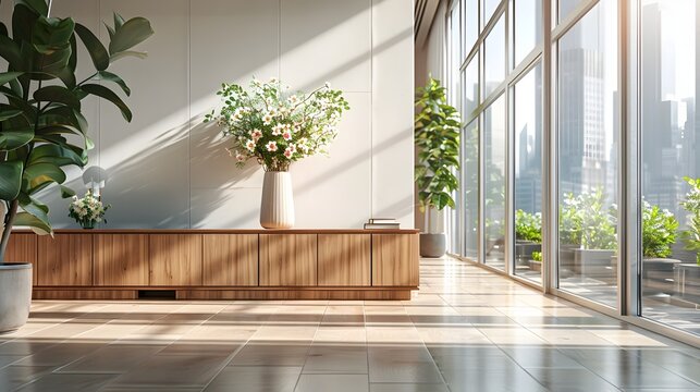 Greenery and Open Space A Living Room with Plants and Floor-to-Ceiling Windows, To showcase the beauty and tranquility of a living space with
