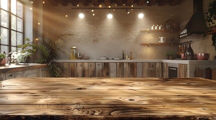 Wooden kitchen table with lights To provide a high quality and versatile image of a wooden kitchen table for use in a variety of contexts.