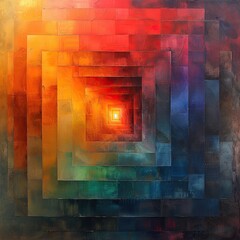 Geometric illusion abstraction illustration painting colorful art. Bright abstract square with illusion effect, modern painting. Print square abstract pattern with sectors.

