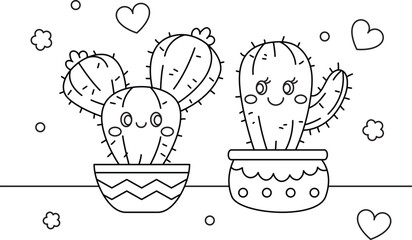 Happy Cactus Hand Drawn Coloring Pages