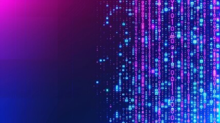 Abstract binary code stream with red and blue dots, encryption concept on digital interface.