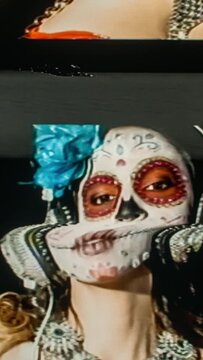 Woman with candy skull face make up vertical
