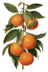 Tangerine isolated on transparent background old botanical illustration