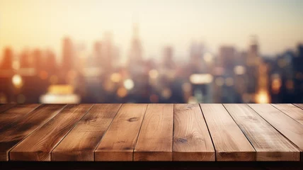 Fototapeten Wooden table on blurred city background. © sema_srinouljan