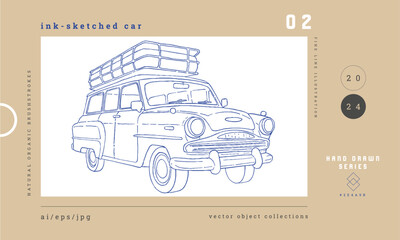 retro car outline vector illustration 02