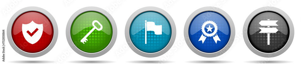 Poster internet icons, miscellaneous buttons such as shield, key, flag, badge and signpost, circle glossy w