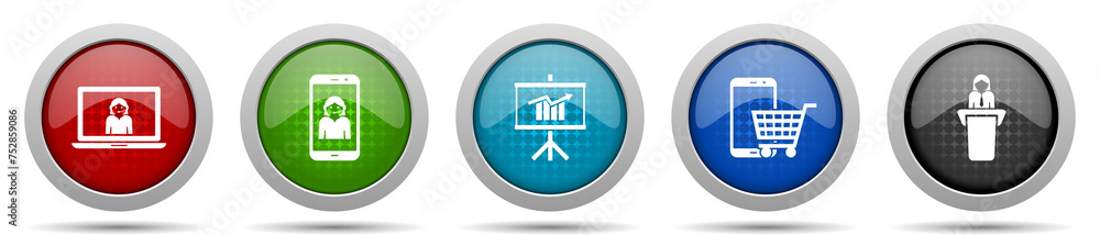 Poster online store icons, miscellaneous buttons such as customer service, seminar, cart and learning, circ
