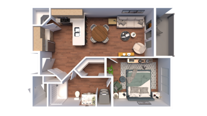 3d Floor plan for One Bedroom Top view interior design. Visualizations.