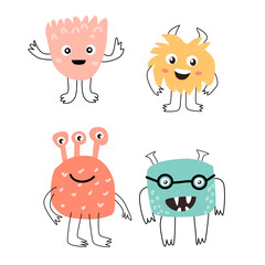 set of Cute baby monster characters