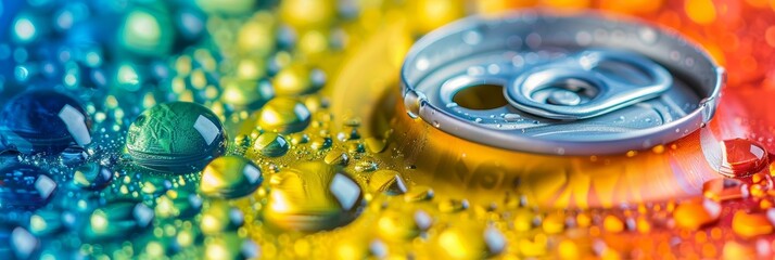 Colorful abstract background with beverage can mockup for personalized text insertion.