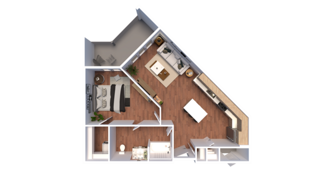 3d Floor plan for One Bedroom Top view interior design. Visualizations.
