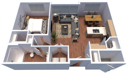 3d Floor plan for One Bedroom Top view interior design. Visualizations.