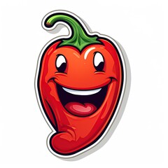 Red pepper with expressive face sticker design on white background. Generative Ai