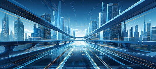 Obraz premium 3d futuristic smart city skyline eco concept with skyscrapers, towers, and tall buildings.