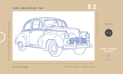 retro car outline vector illustration 03