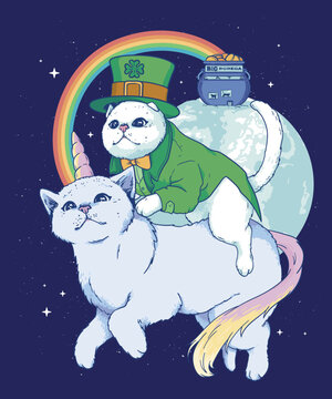 Cat St Patricks Unicorn T-shirt