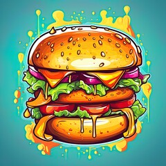 Hamburger sticker design. T shirt, print, logo. Ai Generative