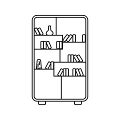 Bookshelf vector icon. Bookcase vector. Sideboard line icon. Books on shelves vector. Library logo concept.