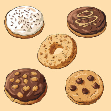 Cookies illustraiton. Set of cartoon vector food icons isolated on white background