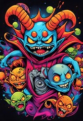 Obraz premium a colorful cartoon demon devil suitable for a t-shirt design or sports team logo