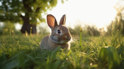 Charming Bunny in the Grass: A Serene Moment in the Meadow