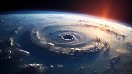 Fototapeta na wymiar Space view of the eye of a huge hurricane, spinning above the Earth