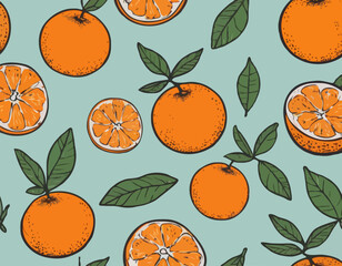 Set of drawn tangerines. Citrus fruits, oranges, mantarines. Vector illustration. Isolated elements.

