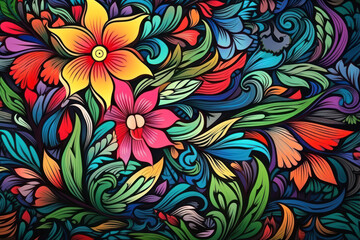 Fototapeta na wymiar Colorful floral seamless pattern with flowers and leaves. Vector illustration.