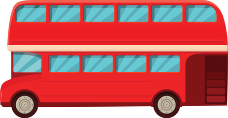 UK red bus icon cartoon vector. Traffic transport side. Double back cab